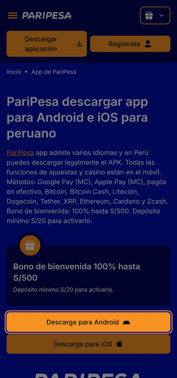 Descarga la aplicación PariPesa para Android.