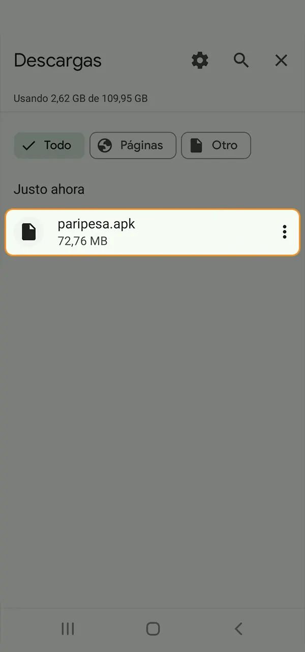 Instala la aplicación Android PariPesa y accede al casino.