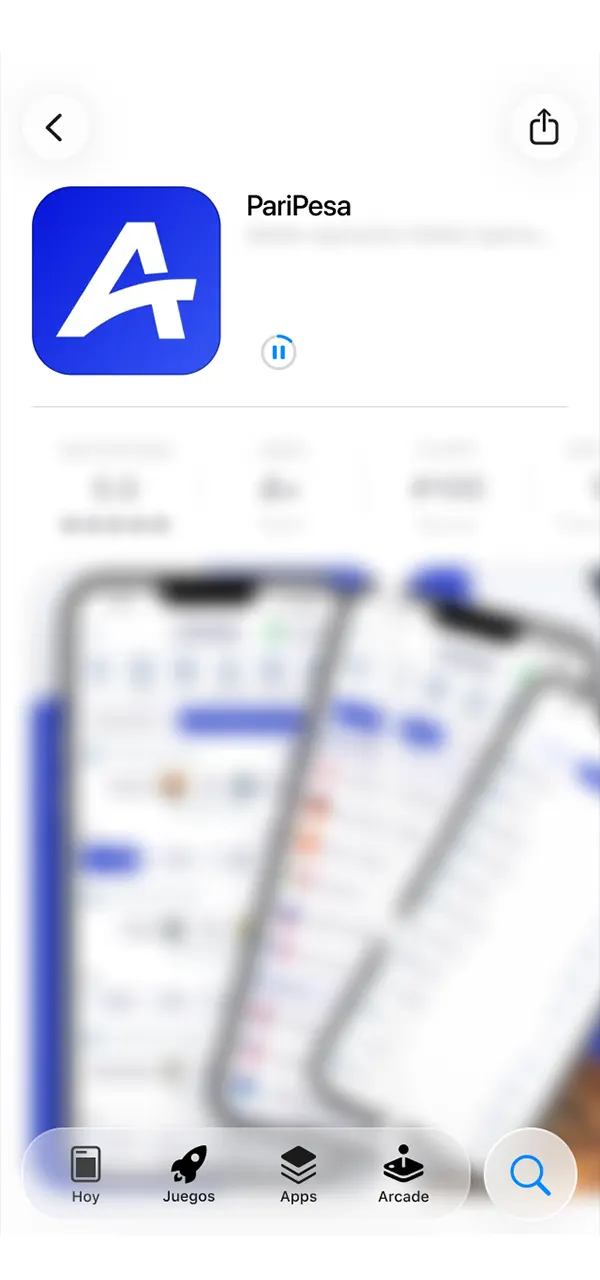 Espera a que termine la descarga de la aplicación iOS PariPesa y prepárate para jugar.