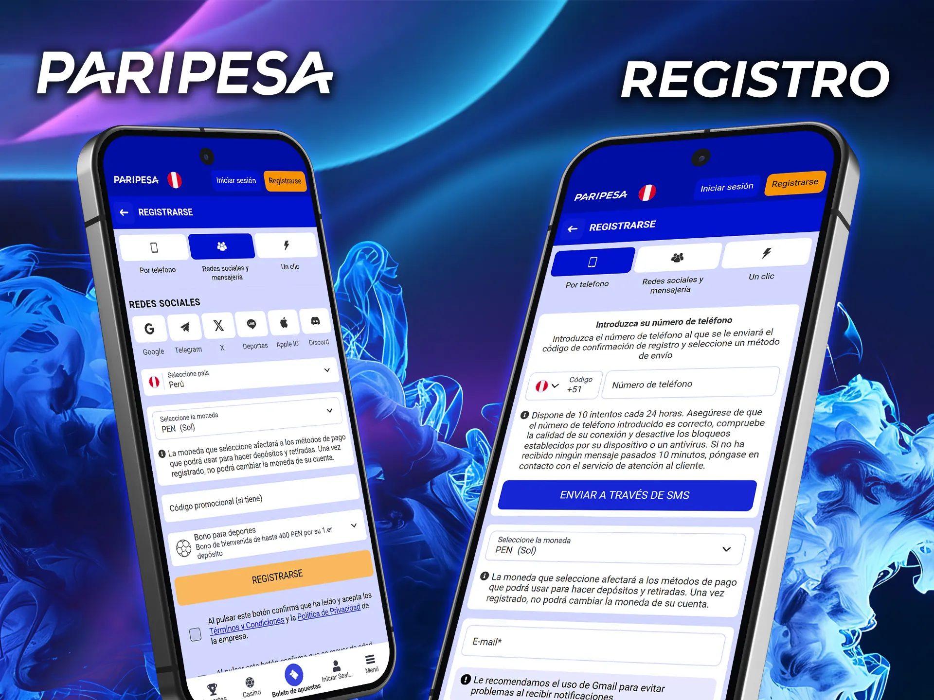 Regístrate en el casino PariPesa de la forma que te resulte más cómoda.