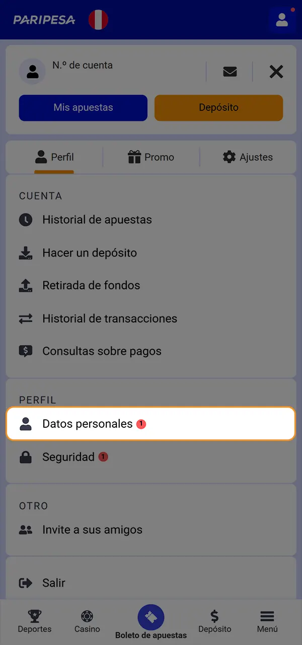 Confirma los datos de tu cuenta en PariPesa y empieza a jugar.