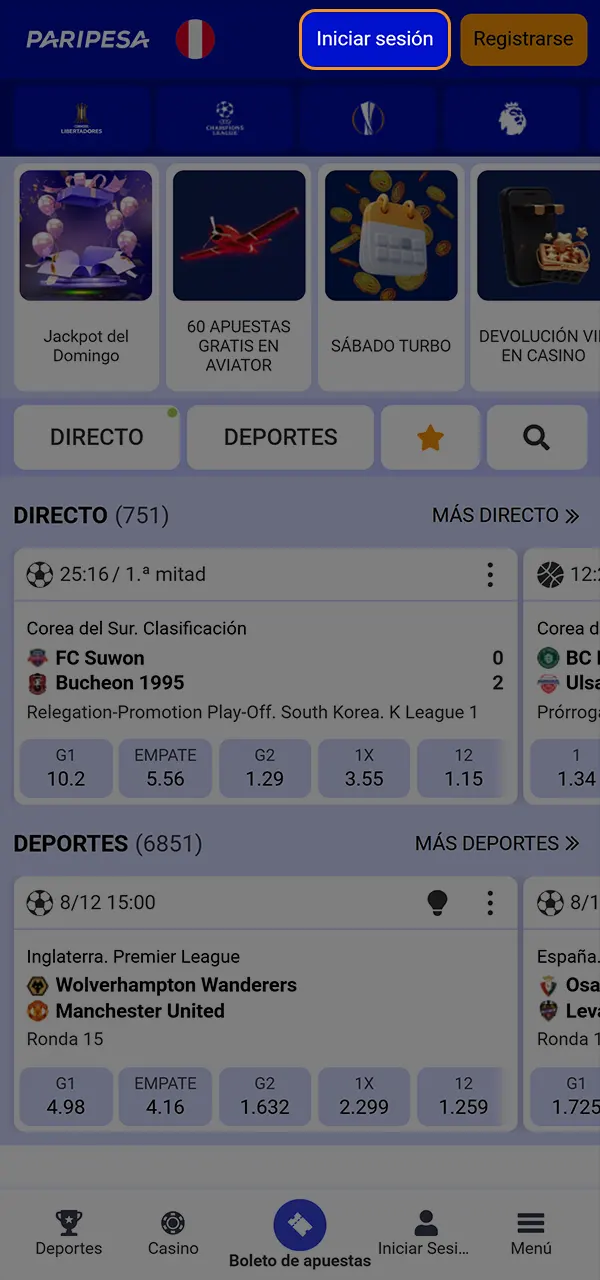 Inicie sesión en su cuenta de PariPesa y recargue su saldo.