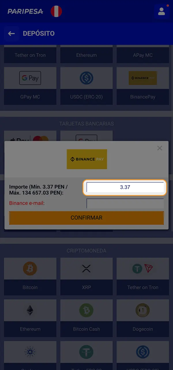 Regístrate y haz un depósito en PariPesa.