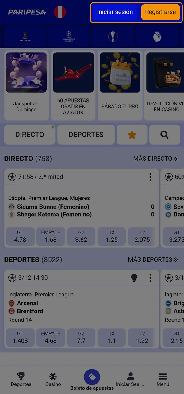 Inicia sesión en tu cuenta del casino PariPesa y haz tu apuesta ganadora.