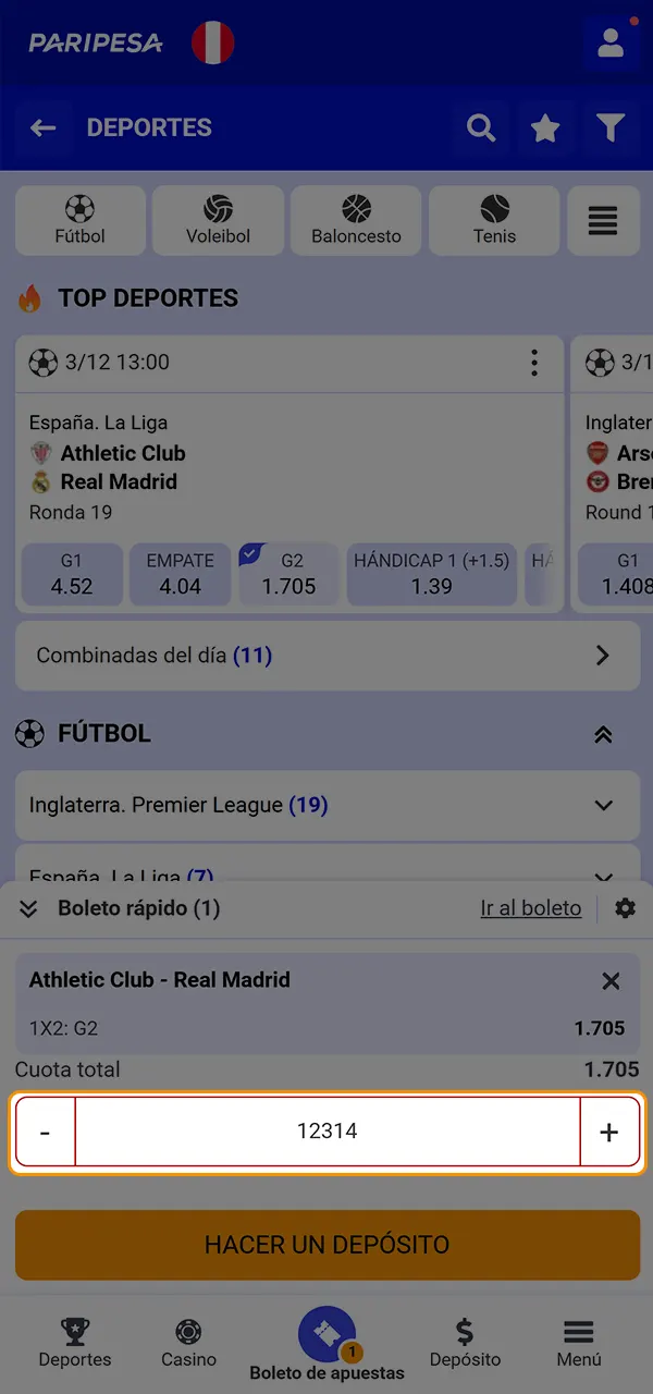 Indica el importe de la primera apuesta en el casino PariPesa.