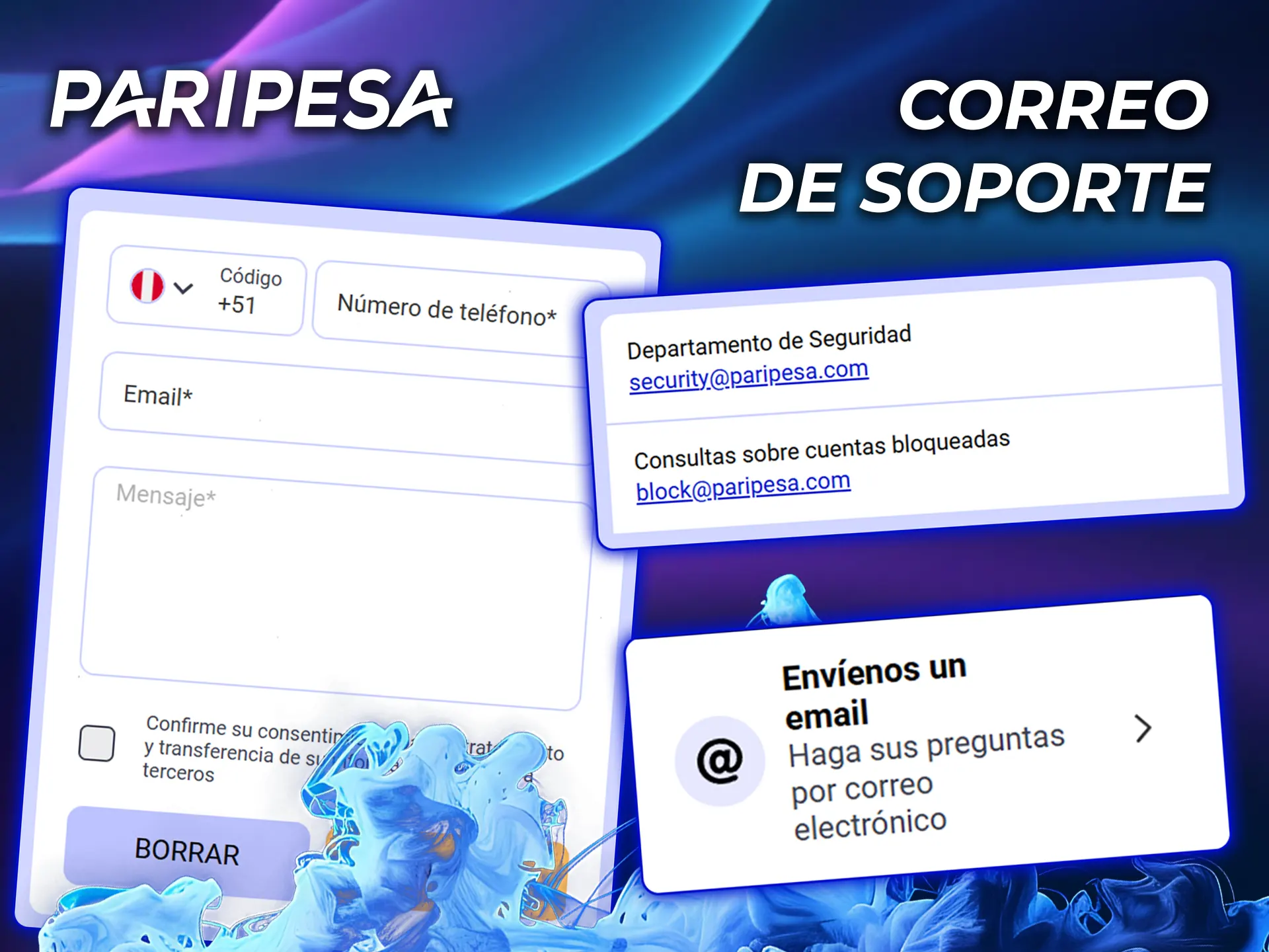 Escribe al correo electrónico de asistencia de PariPesa y obtén una respuesta.